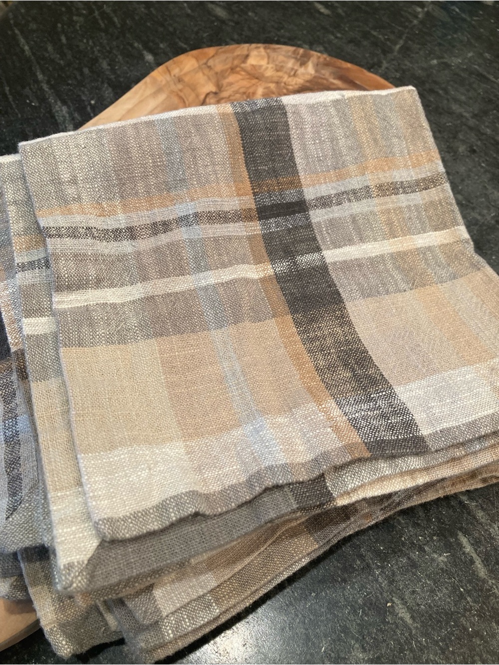 Neutral Plaid Linen Napkins - Set of 4